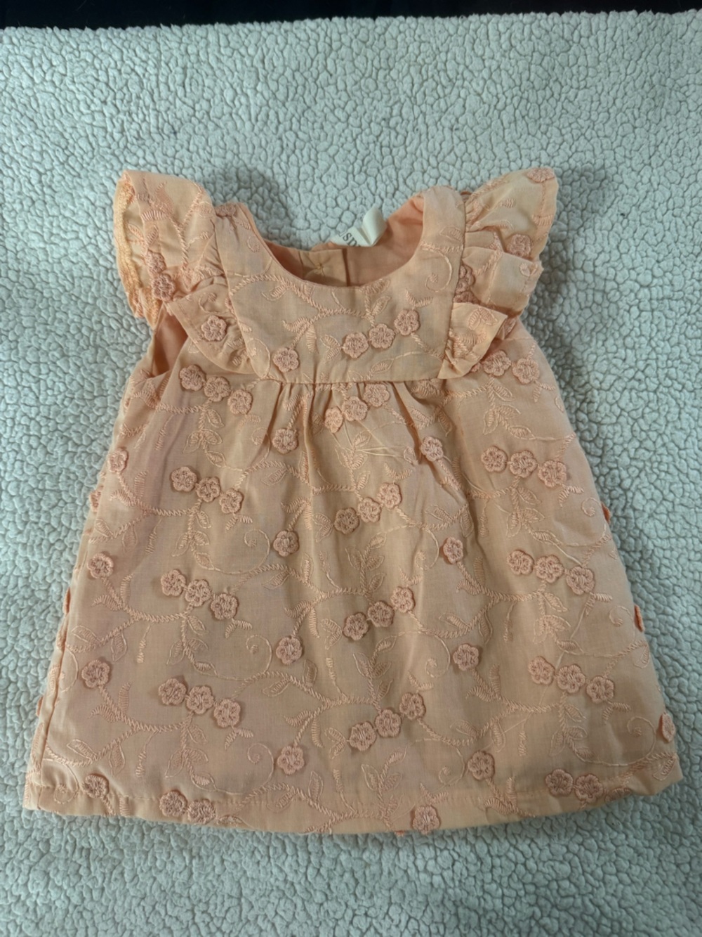 Baby Girls Peach Colored Embroidered Ruffle Dress with Diaper Cover
